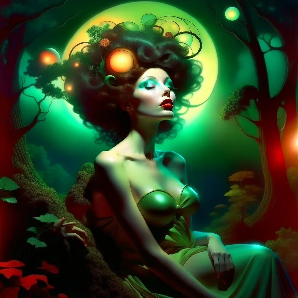 surreal woman relaxing in the forest