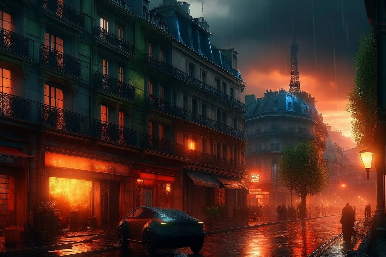 4k full realism full details cyberpunk paris en feu