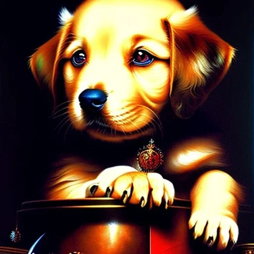 puppy, Oil painting, high quality, masterpiece, rembrandt