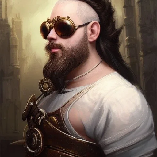 a _ fantasy _ style _ portrait _ painting _ of beautiful white male dwarf black hair short head smirk round face steampunk goggles rpg dnd oil _ painting _ unreal _ 5 _ daz. _ rpg _ portrait _ extremely _ detailed _ artgerm _ greg _ rutkowski _ greg