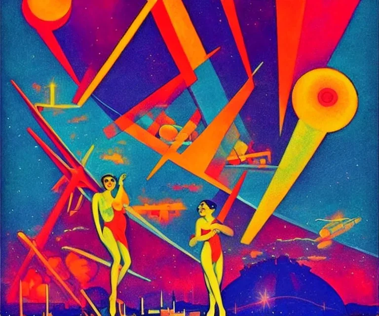 Vía Lactea. Art by "Guillermo Pérez Villalta". Vivid colors contrasts in an impressive way. End of the roaring twenties of the twentieth century.