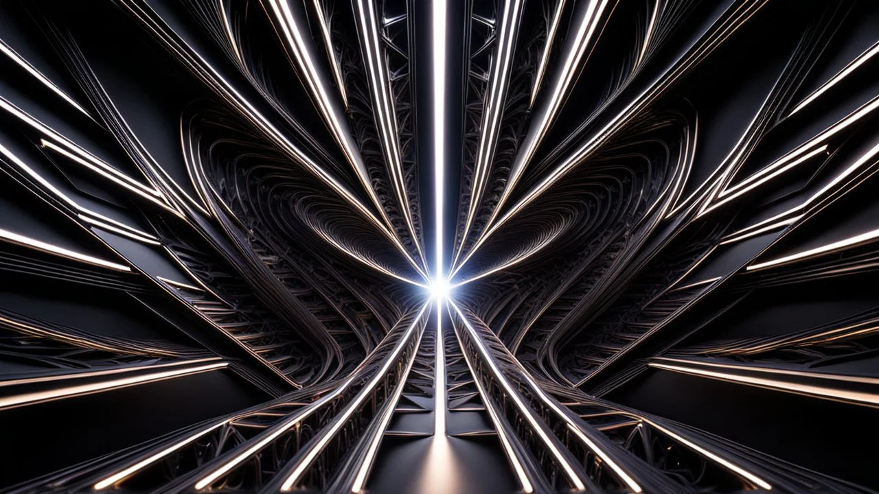 a 3d fractal stage structre made of metallic dark color 3d structures, pertty artistc background,dynamic lights