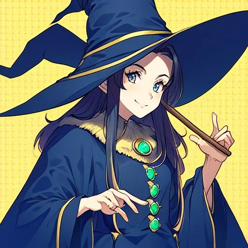 retro anime style, witch, witch hat, witch robe, expression smiling, portrait