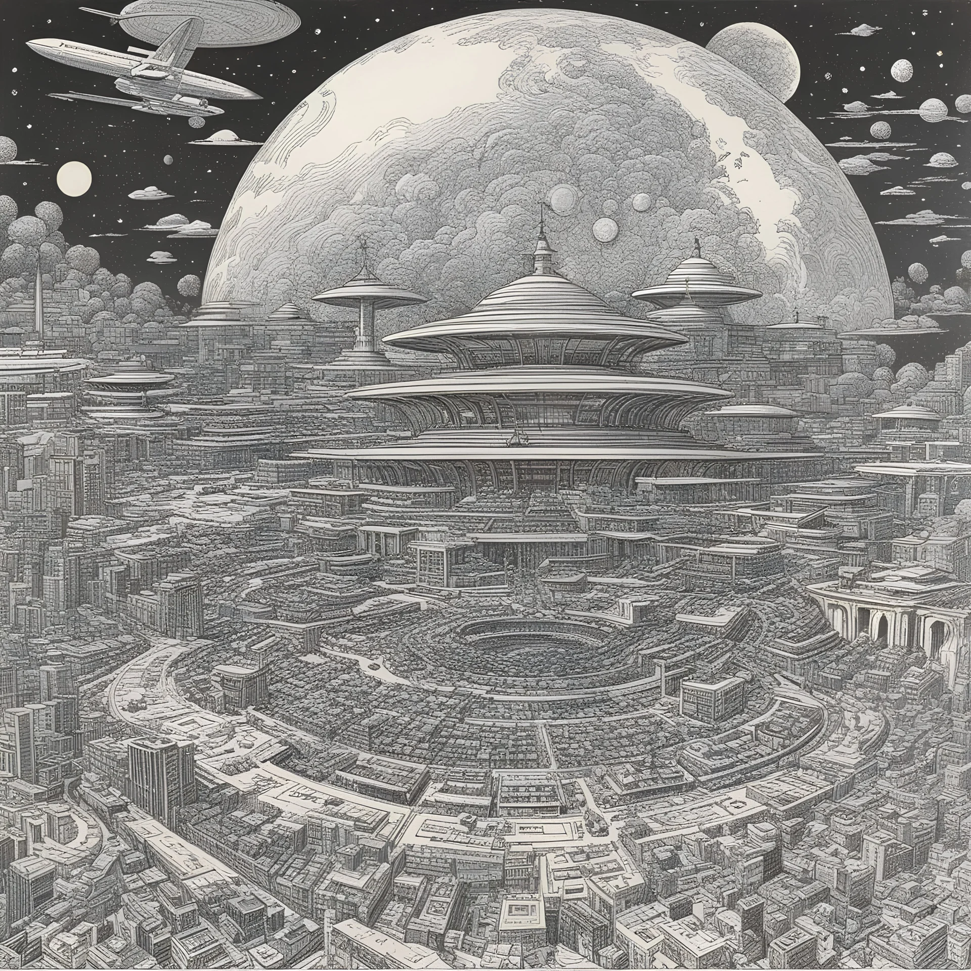 drawing by artist Jack Kirby: souvenirs of Utopia Planetia