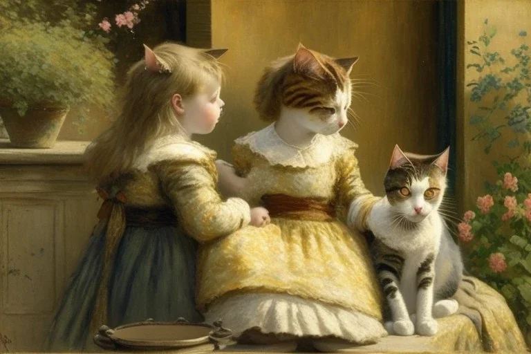 Two sisters cats on a terrace. Auguste Renoire