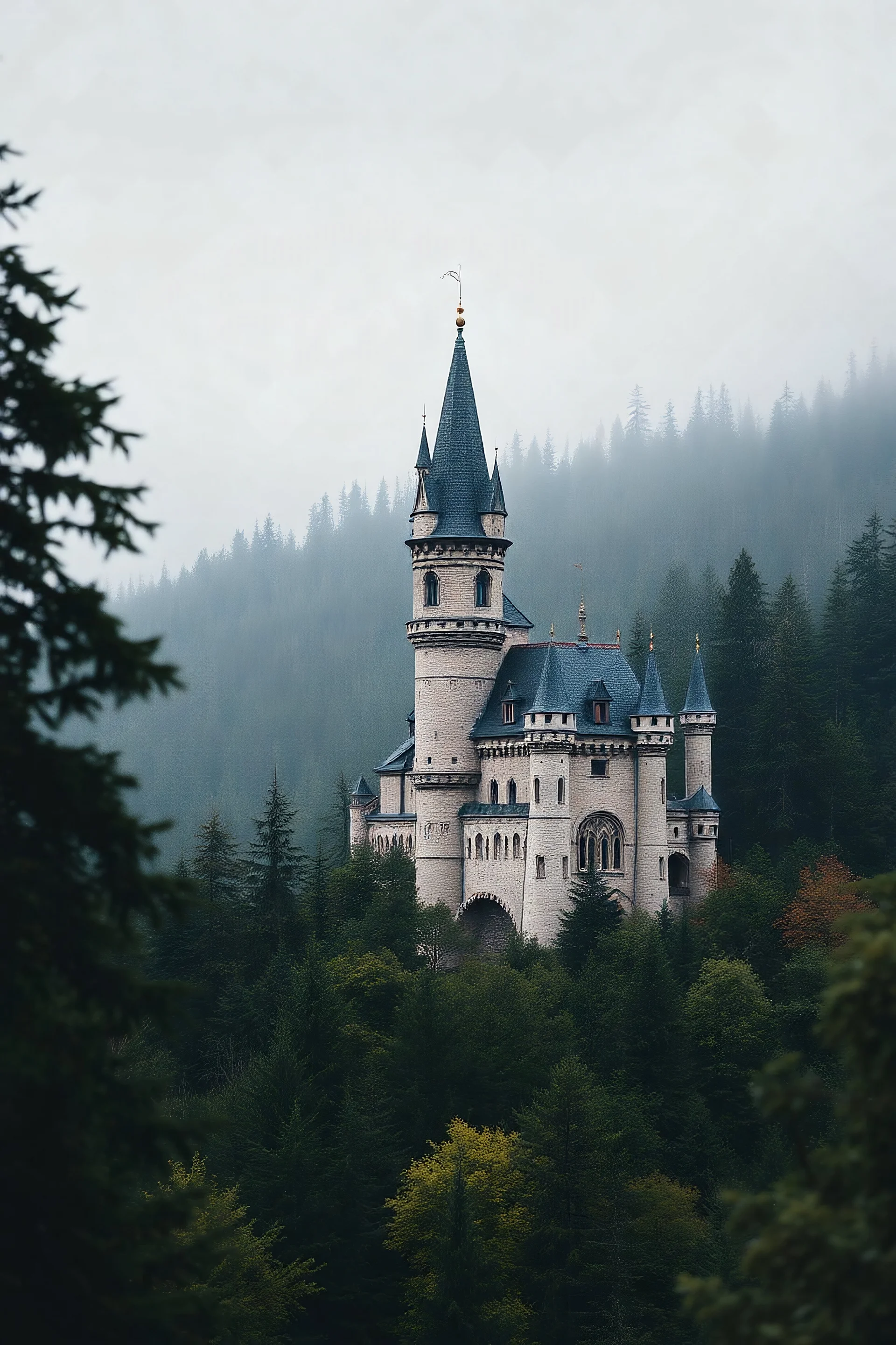 castle in a dense forest