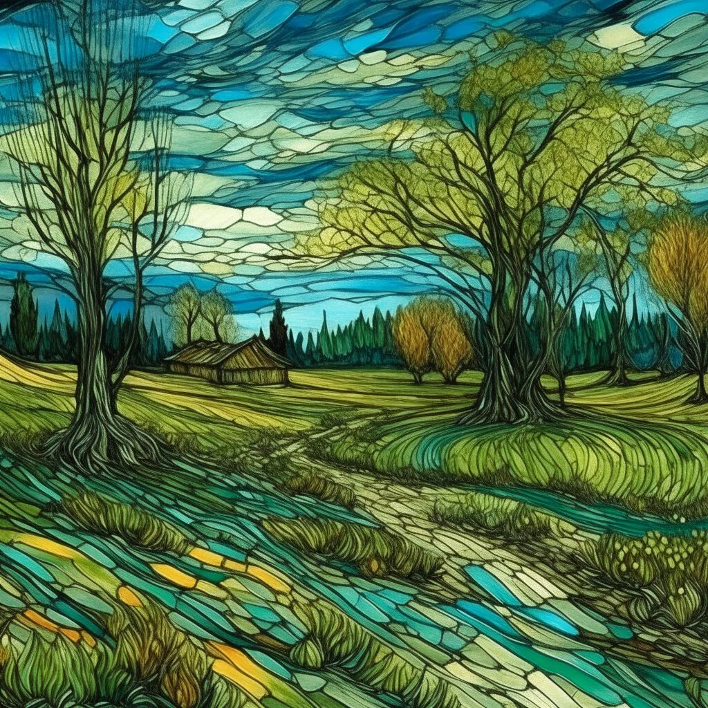 A green plain filled with trees painted by Vincent van Gogh