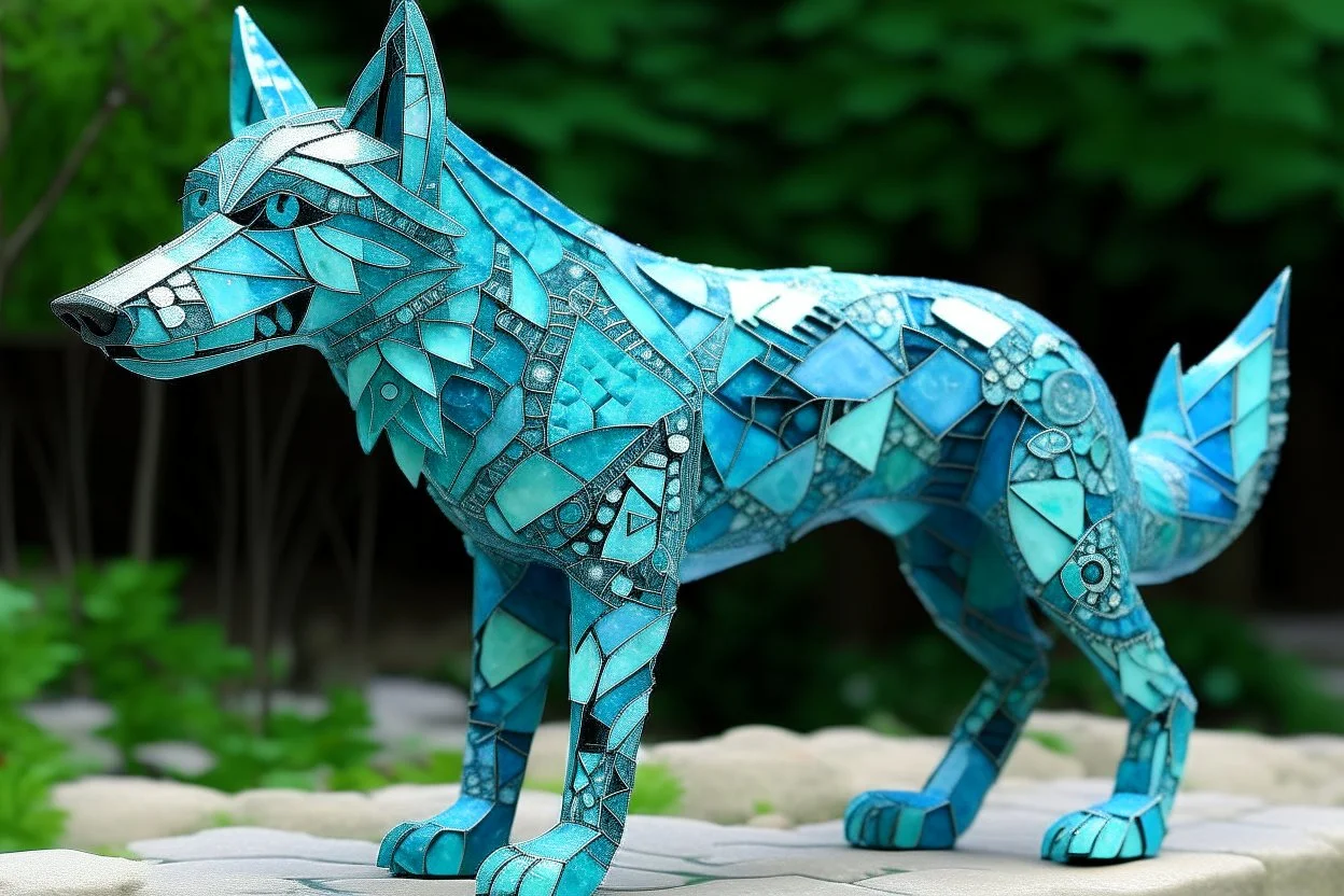 A cyan ice elemental wolf designed in ancient Roman mosaics painted by Wassily Kandinsky