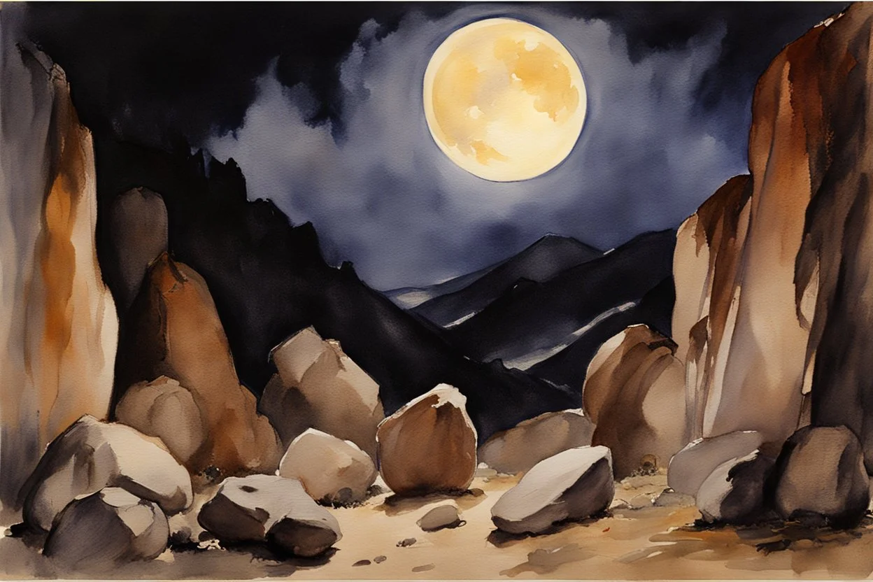 Night, mountains, rocks, gothic horror films influence, john singer sargent watercolor paintings