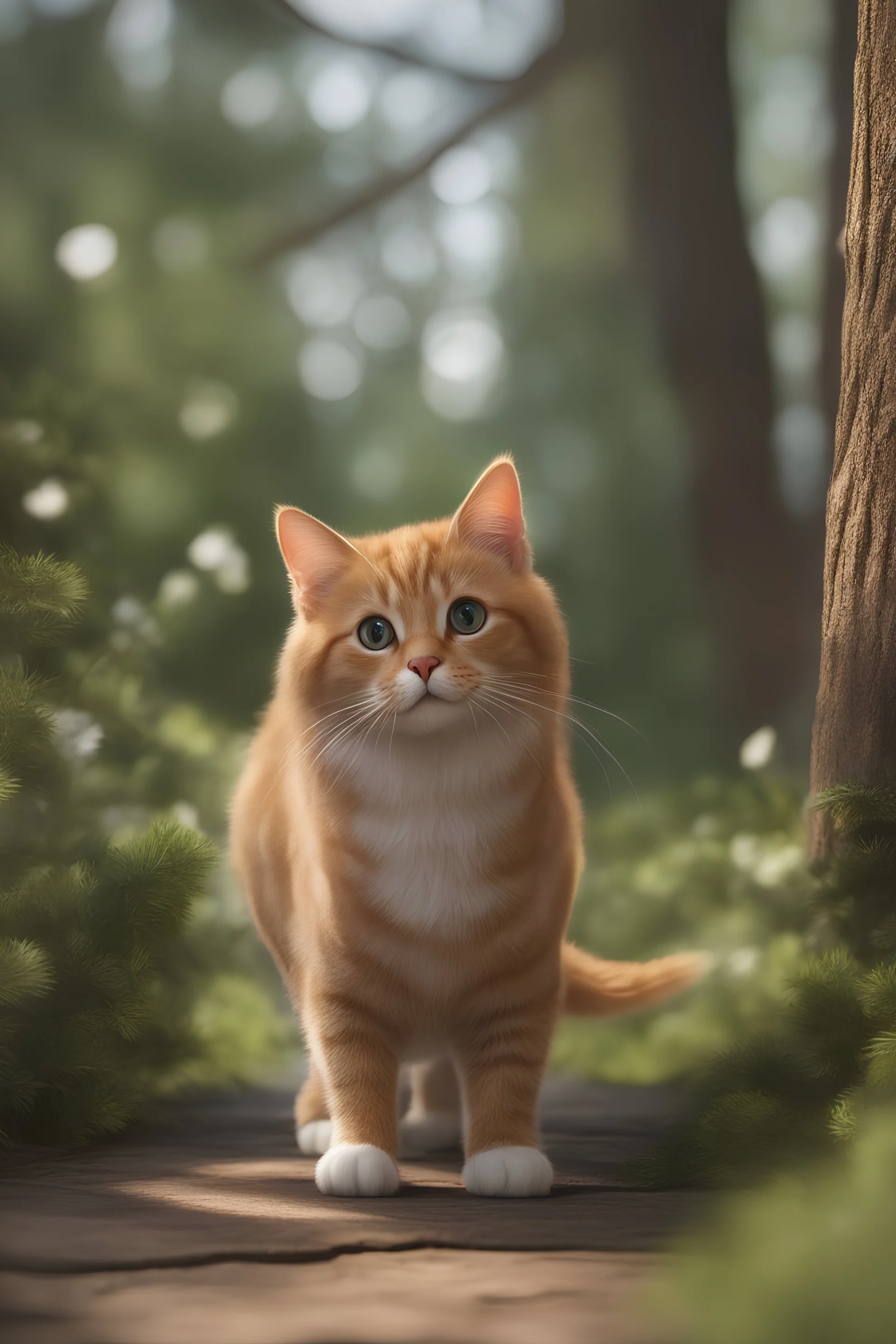 A hyper-realistic cat, bokeh like f/0.8, tilt-shift lens 8k, high detail, smooth render, down-light, unreal engine, prize winning, A cute cat, outdoor, forest, spring, full size ,Photo Real, HOF, full size, practicality,manufacturability,performance, (((realism, realistic, realphoto, photography, portrait, realistic, elegant, charming, , professional photographer, captured with professional DSLR camera, trending on Artstation, 64k, ultra detailed, ultra accurate detailed,