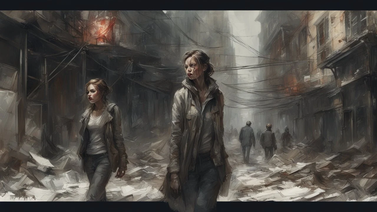 the town of fear, post-apocalypse, horror, hopelessness, darkness, dark colors, by Raymond Swanland & Alyssa Monks & Anna Razumovskaya