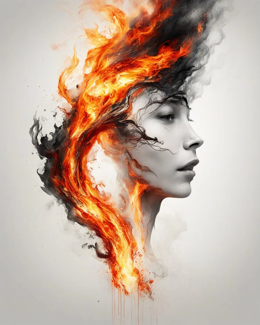 art, abstract, human, burning edges, (intense and emotional visual experience:1.5), (captivating and fiery ambiance:1.3), (dramatic and captivating essence:1.2), (fiery details:1.3), white background