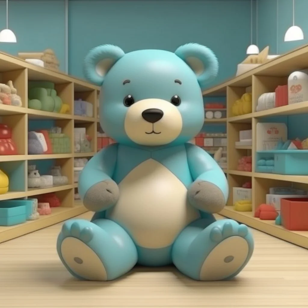 3d imge of big teddy sit on middle of baby shop or baby store