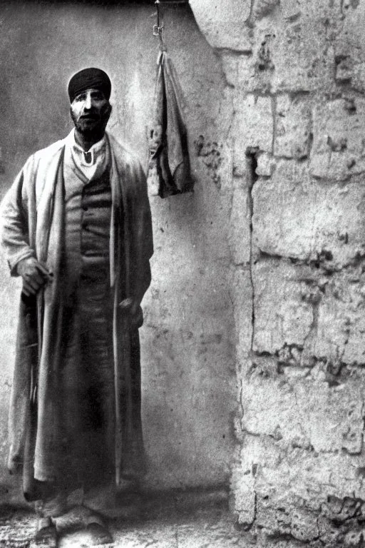 Create a panoramic 3D detailed, photo style digital distance, he is The Poor Turkish Man in 1917, Rajab Tayyip Erdogan, Reflected The character of the milkseller is embodied a and runabout Turkish he wears a turban and a poor costume Ultra-wide angle Highly realistic precise details, Detailed panoramic view Detailed, distance, Quality 8K