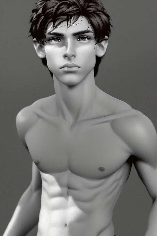 Appearance: Ari has a mixed-race skin tone with a light brown complexion. He has dark hair in a page boy haircut, and his hair length could be somewhere in-between long and short. His face is thin with high cheekbones and gray eyes that are often full of emotion. He stands at around 5 feet 7 inches tall, with a lean build that suggests he doesn't engage in a lot of physical activity. He is of average attractiveness with a boyish face.