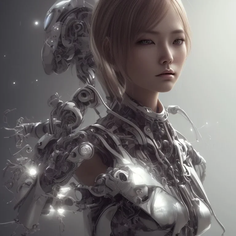 portrait,perfect face hitomi tanaka, robot,realistic, intriacte detail, sci-fi fantasy style, volumetric lighting, particales,highly detailed,cinamatic, deep colours,8k