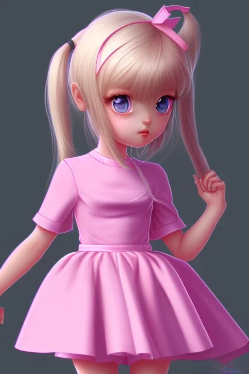 Loli, flat chest, pink dress, close up