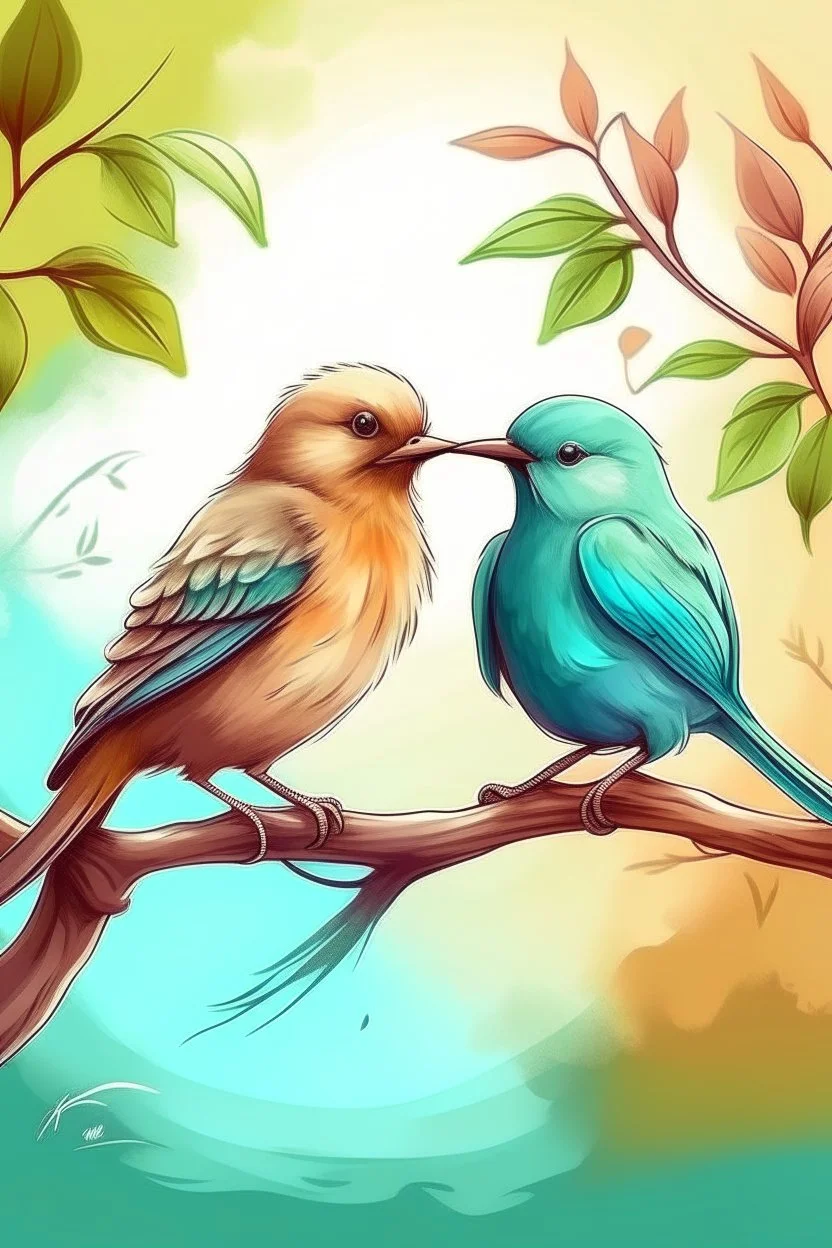 generate an image of couple bird sitting on the branch of tree