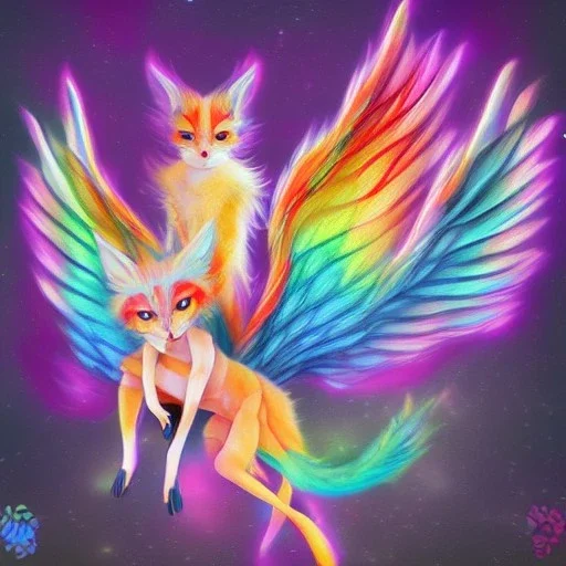 A rainbow Kitsune with wings