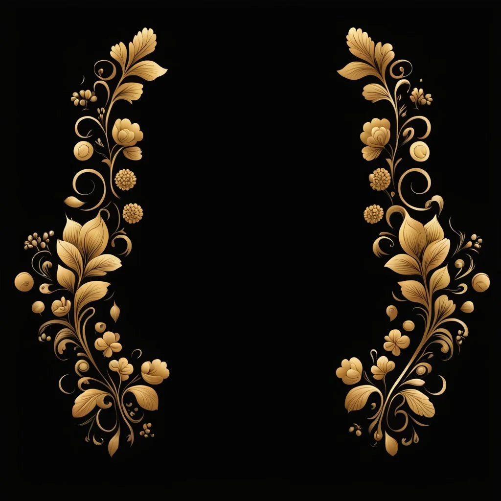 draw Russian patterns in the style of Khokhloma, Khokhloma with gold and black flowers