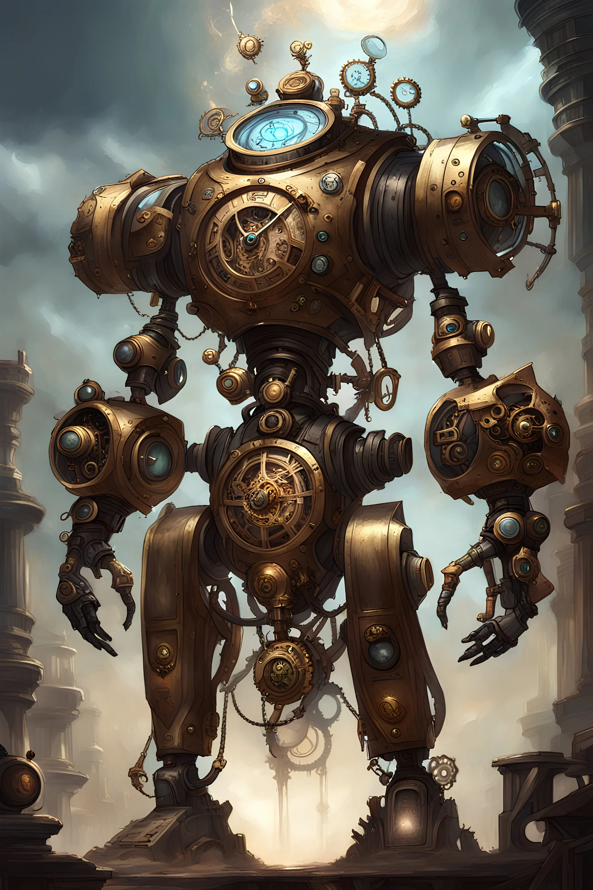 fantasy concept art, god of time, steampunk robot, epic