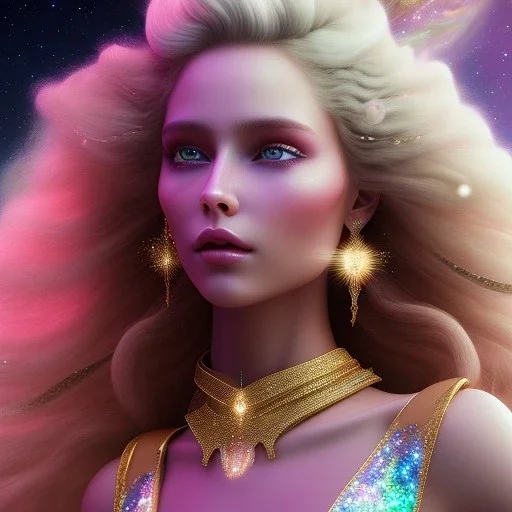  full body white goddess woman glitter smiling long blond hair blue eyes in a galactic ambiance, delicate colors in the foreground, full of details, smooth, light effect，vaporwave colorful, smooth, extremely sharp detail, finely tuned detail, ultra high definition, 8 k, ultra sharp focus