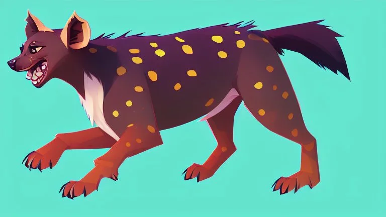 Cute chibi hyena dog chasing its own tail, cartoony, colorful, exaggerated, simplified, adorable