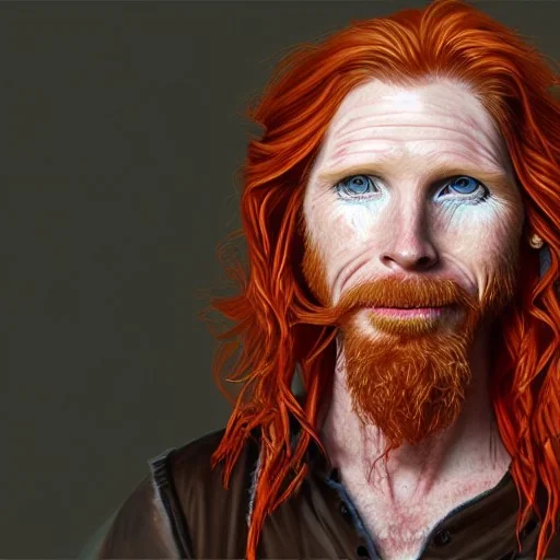 Portrait of Courtney Gains as a ruggedly handsome but joyful roguish pirate, charismatic, attractive male, masculine, perfect, precisely detailed, lightly freckled face, meticulously detailed multi-hued ginger carrot colored cherry fire red hair; Malachai of the corn; fantasy, intricate, elegant, highly detailed, digital painting, artstation, concept art, matte, sharp focus, illustration, art by artgerm and greg rutkowski and alphonse mucha