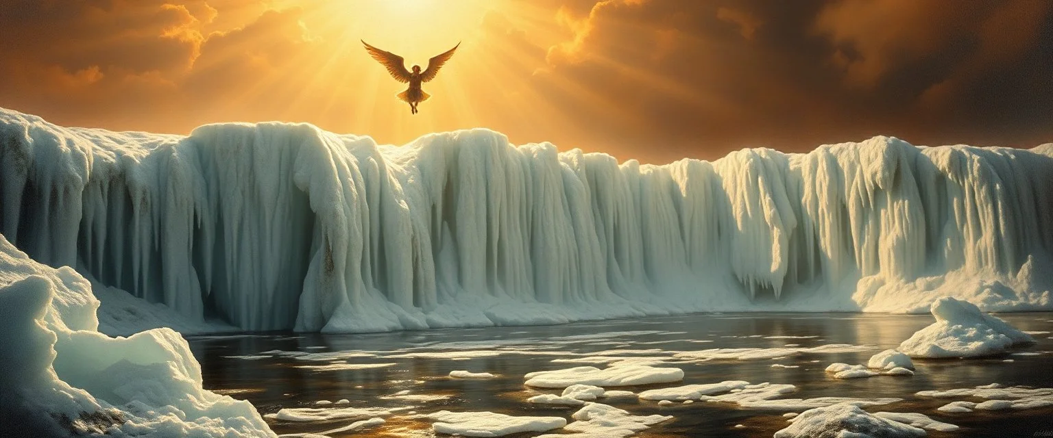 master oil painting by Rembrandt,ice ountain of air water angels singing, display of god rays over blessed earth
