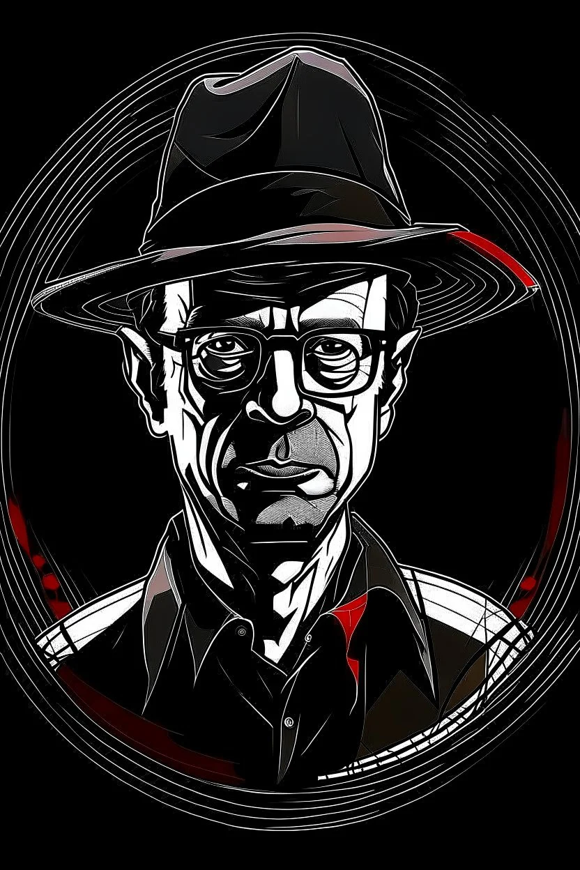 Ilustración vectorial de Gustavo Petro con gorra camisa colores negro, blanco y rojo, fondo negro