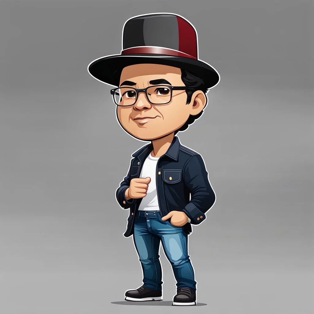 Vectores imágen of Gustavo Petro serious with hat, jeans and shirt no lentes speaking in a speech full body chibi