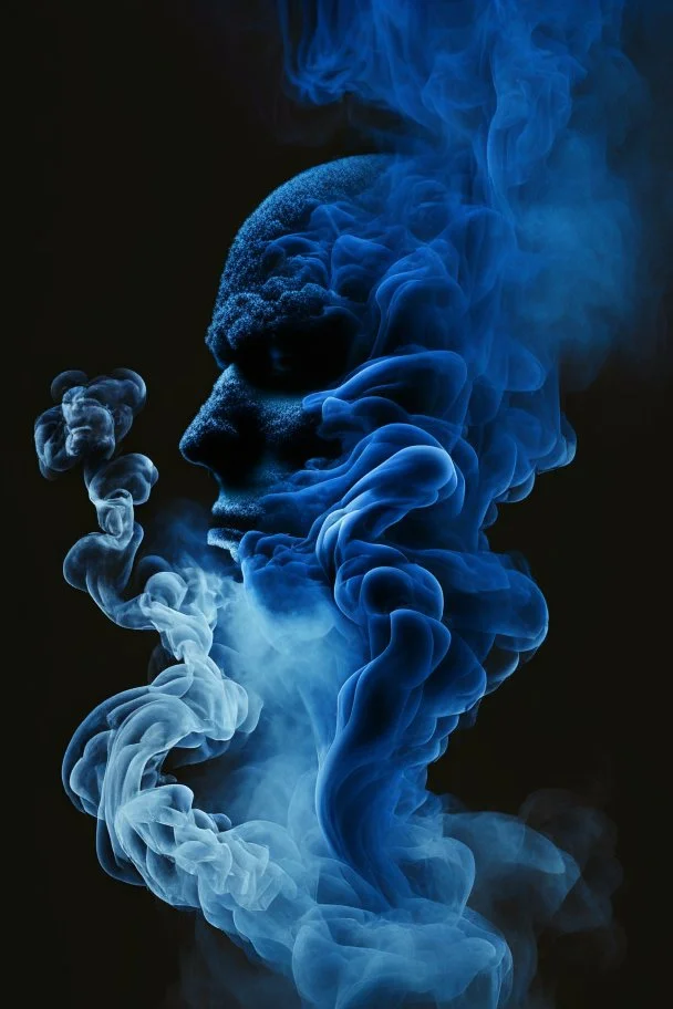 blue smoke in a shape of a smoke person