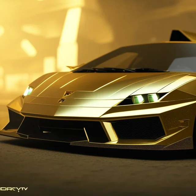 gold lamborgini, 3D, beautiful color, RTX, TXXA, SSAO, High quality,hyperrealistic, cinematic, Super detailed, Anti-Aliasing,Full color, HDR,4k