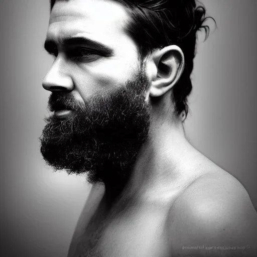 moody tiny charcoal side profile portrait of a bearded man, smudged charcoal, side on profile, charcoal portrait, artistic black and white profile portrait, delicate, highly detailed, chiaroscuro, beautiful composition, delicate arrangement, aesthetic, soft lighting, tender