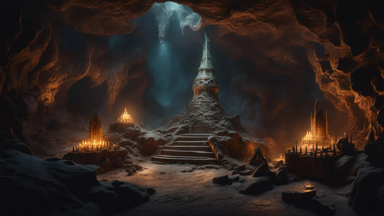 Underground cave full of bones. intricately sculpted, exquisite realism, fantasy art. Epic cinematic brilliant stunning intricate meticulously detailed dramatic atmospheric maximalist digital matte painting.