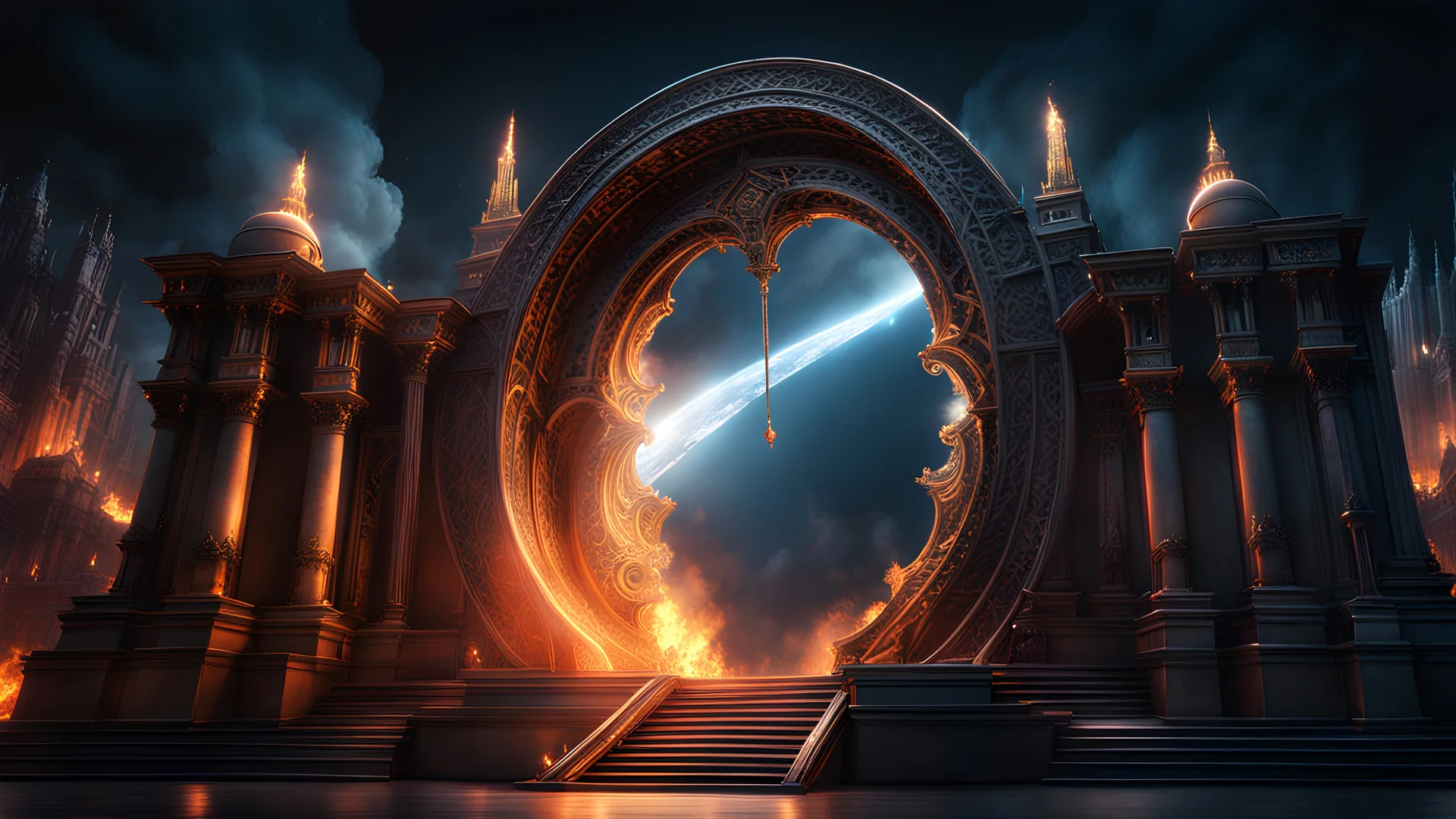 The two portals to Heaven and Hell. Good and Evil. Life and Death. fantasy concept art, exquisite realism, a masterpiece, dynamic lighting, hyperdetailed, intricately detailed, deep color, Unreal Engine, volumetric lighting , Epic cinematic brilliant stunning intricate meticulously detailed dramatic atmospheric maximal,