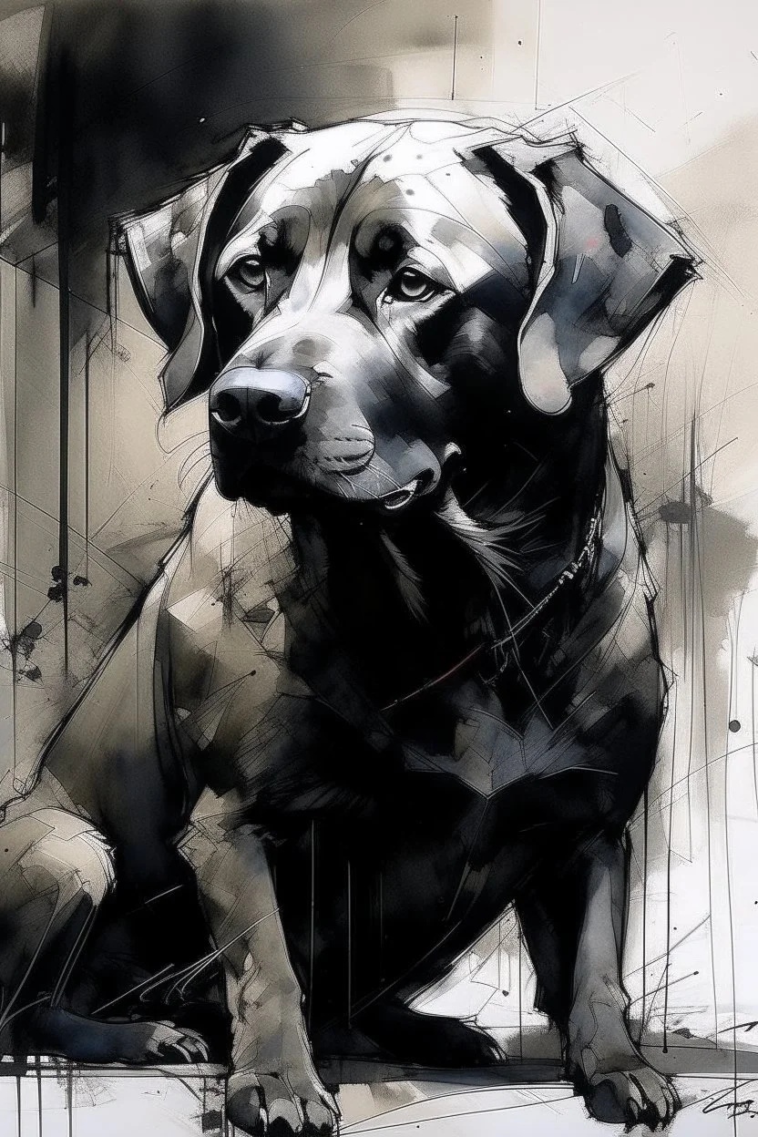 Black Labrador in the style of Willem Haenraets, Yoji Shinkawa, Guy Denning, Florian Nicolle