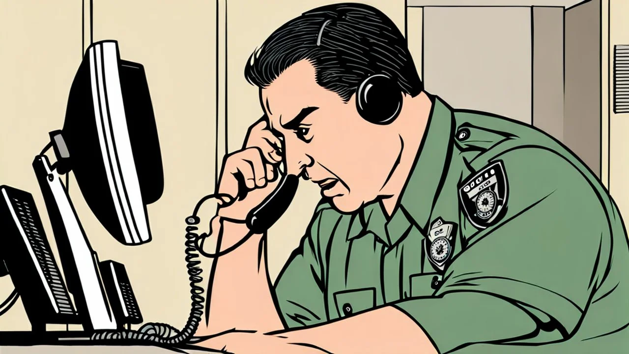 male cop dispatcher deals with evil virus on the phone