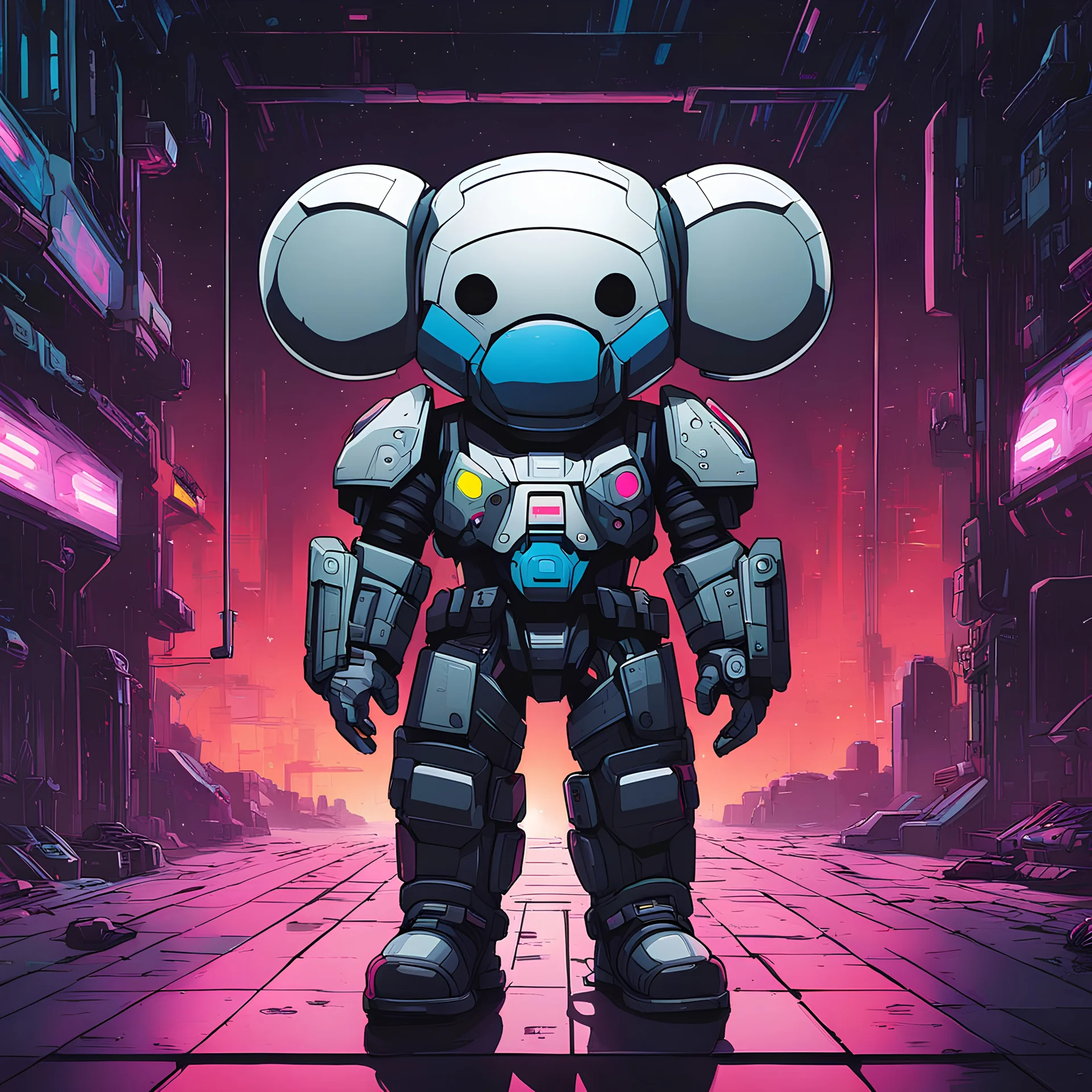 hectorlozano cyberpunk Kaws with an armored space