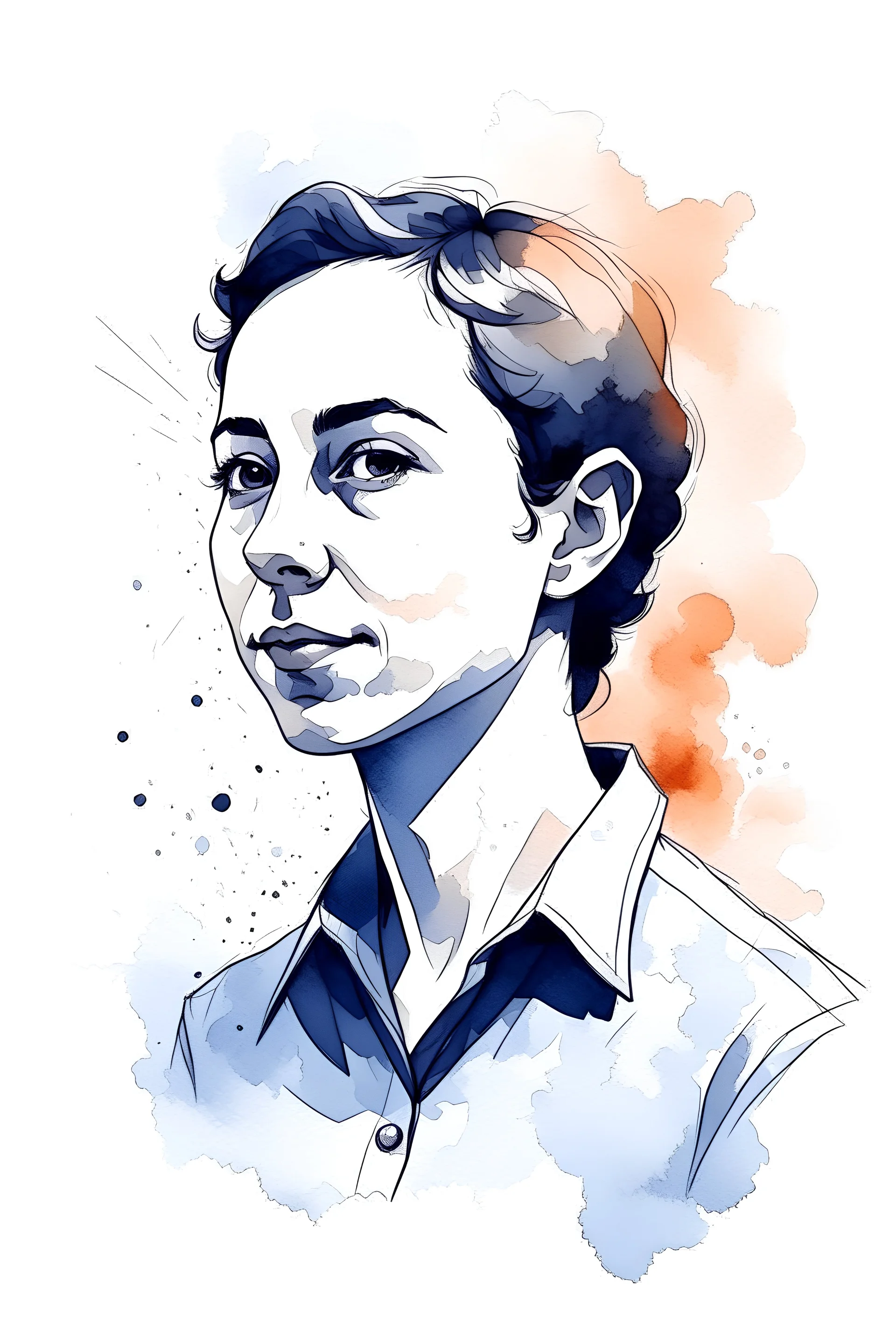 3cpo "Maryam Mirzakhani, Iranian female mathematician" , concept art, water color, water color effect, splash,use orang & black & white, logo design,white background,