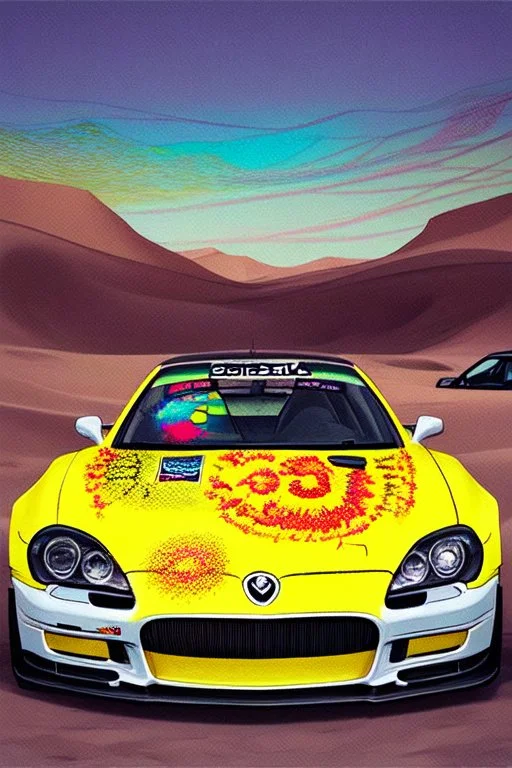 a realistic photo of a bmw z4,the car is spray painted with graffiti, desert background with sand storm to make the car stand out, colorful and stylish graffiti, 12k highly detailed and realistic , Masterpiece, dramatic product shot