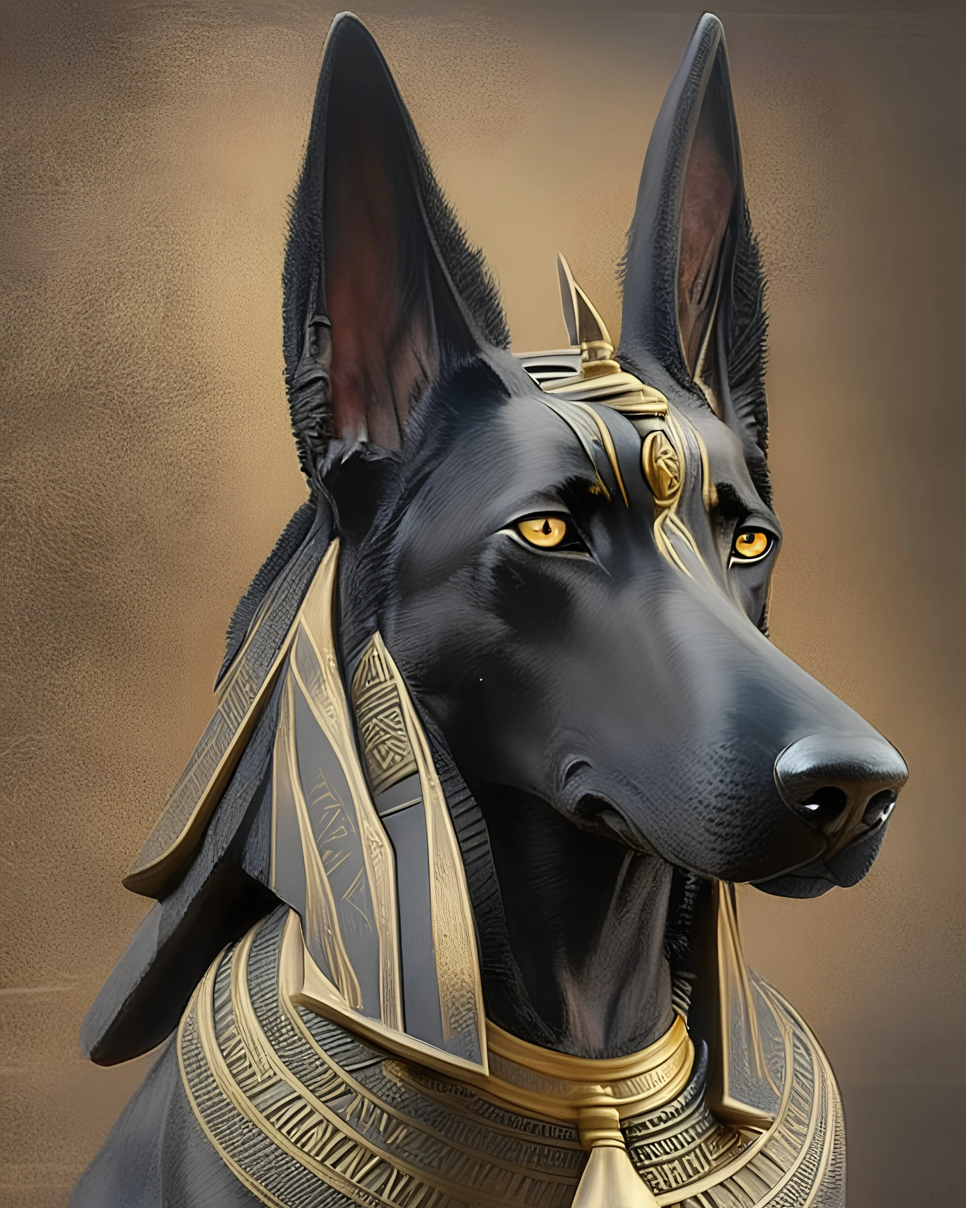 pastor belga de pelaje negro de la epoca de egipto estilo anubis