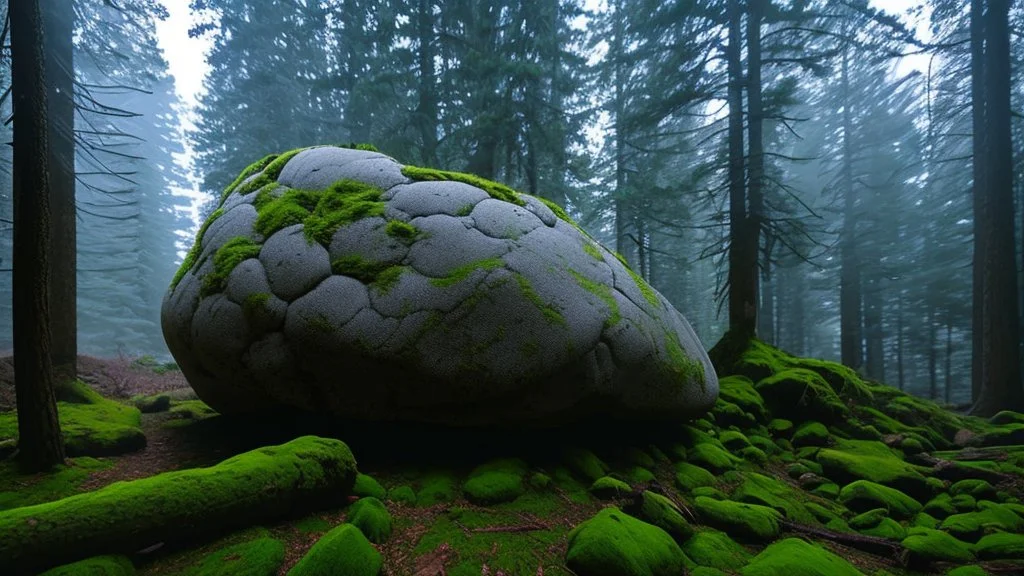 Large boulder in a clearing in the forest