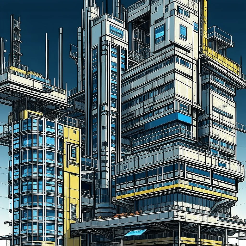 cyberpunk retro futuristic construction for comics