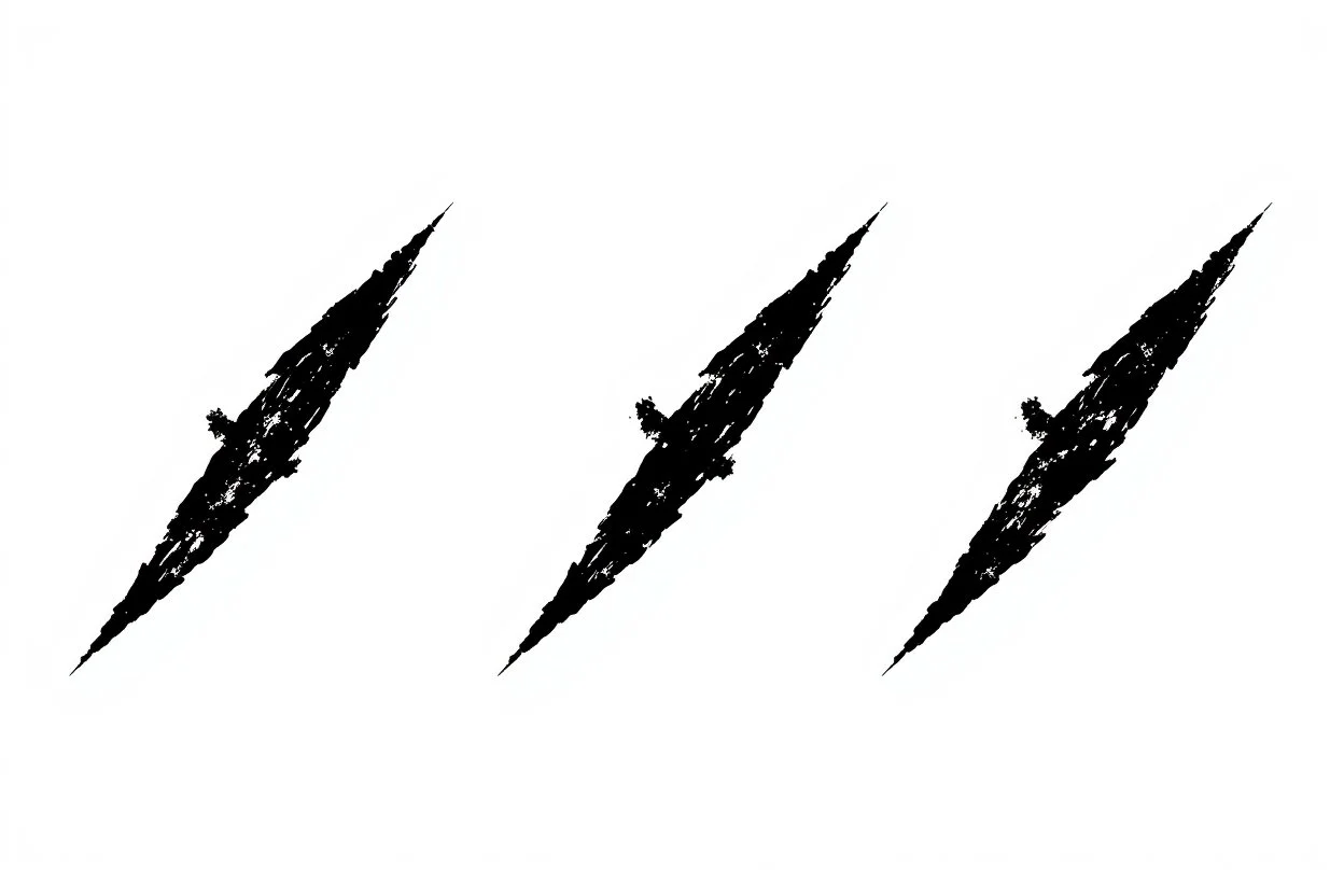 3 parallel diagonal claw slash marks in black on white, ragged, vector