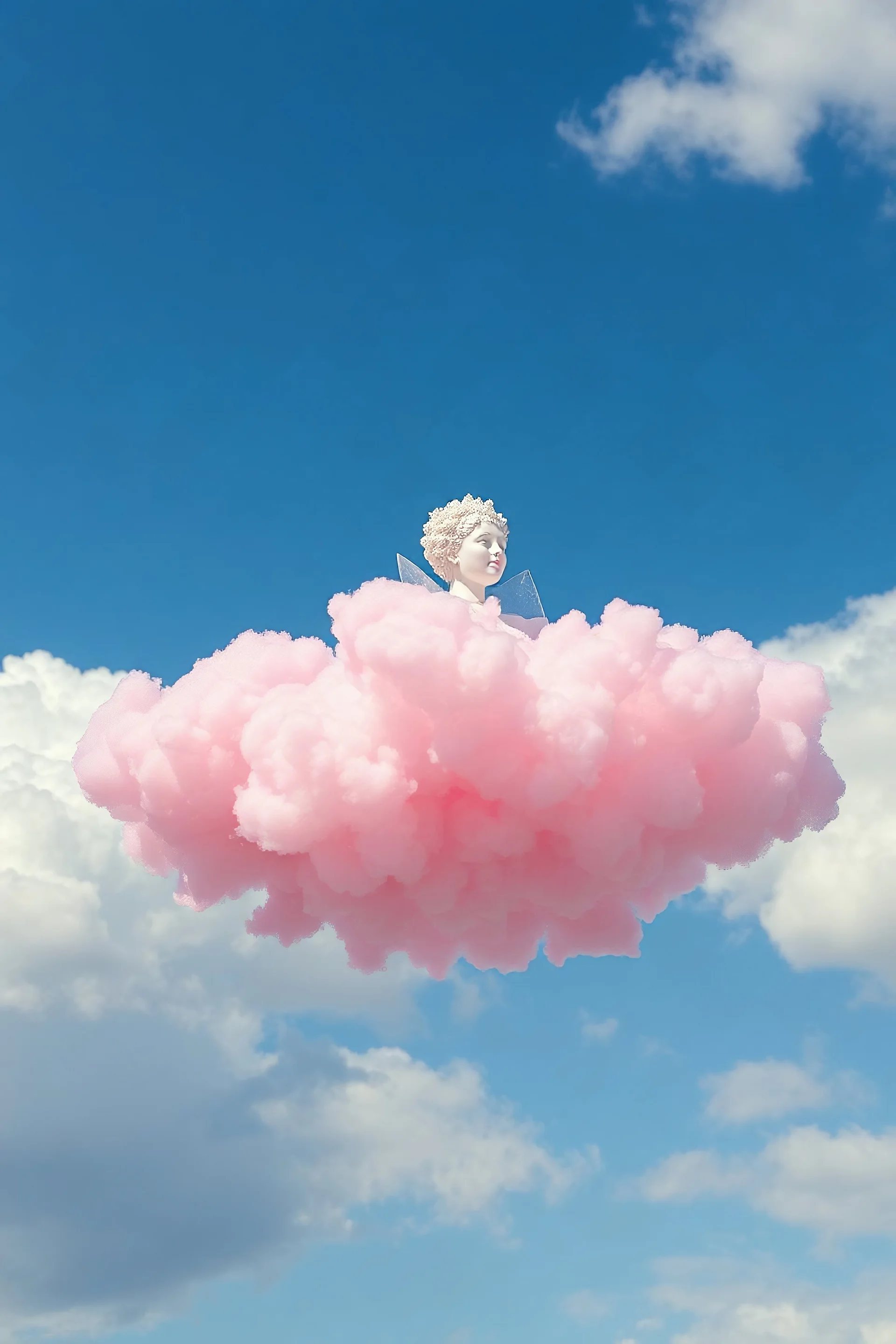 A plastic pink cloud floating and Marie-Antoinette