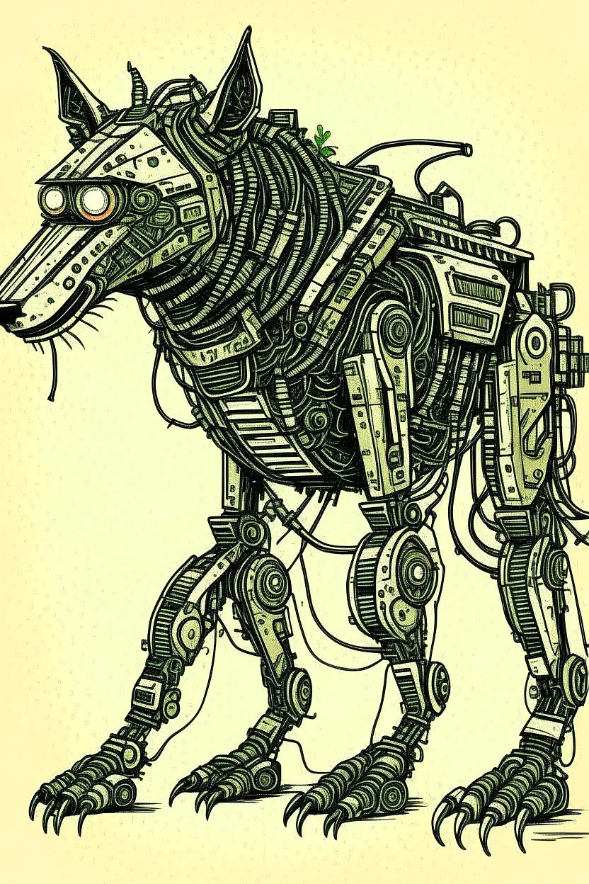 Wolf biotic robot drawn in the style of E