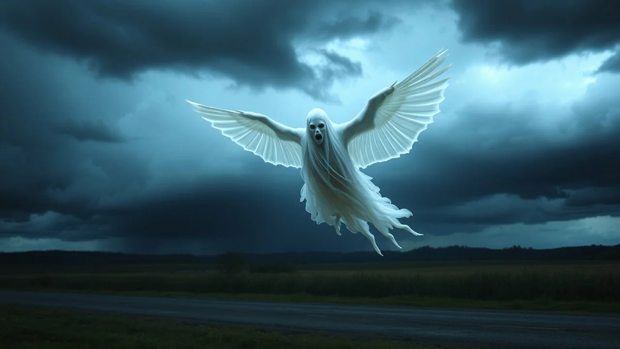 flying ghost. Stormy. Supernatural.