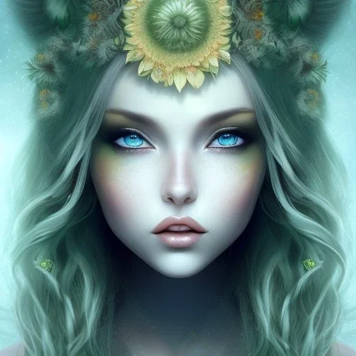 sunflower goddess green eyes long hair blond