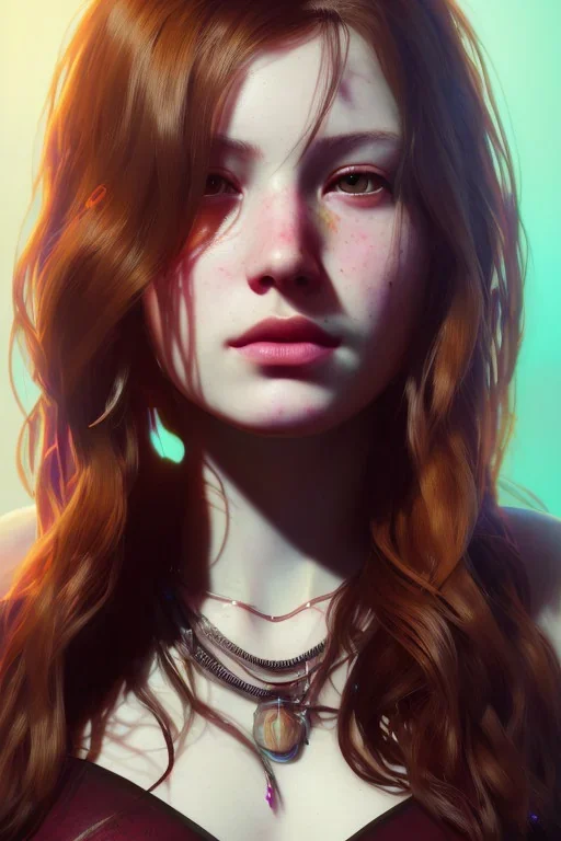 emma whatson, head and shoulders portrait, 8k resolution concept art portrait by Greg Rutkowski, Artgerm, WLOP, Alphonse Mucha dynamic lighting hyperdetailed intricately detailed Splash art trending on Artstation triadic colors Unreal Engine 5 volumetric lighting, long hair, brown eyes